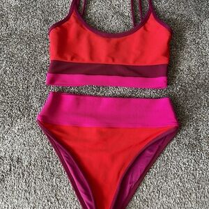 Beach Riot Red and Pink Bikini Size M